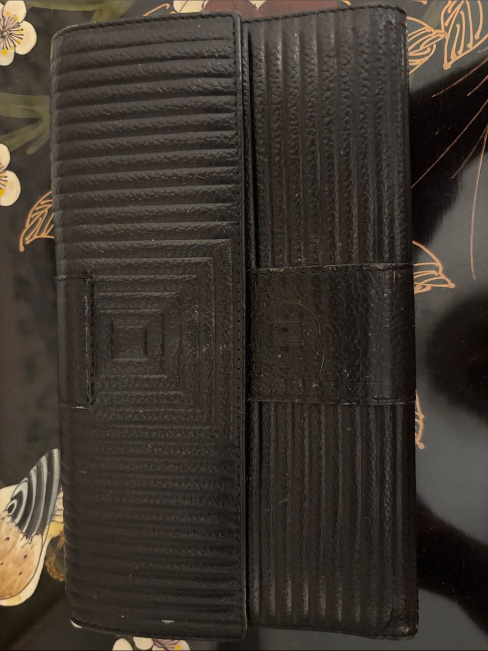 Textured Black Leather Long Wallet - Vintage Fendi
